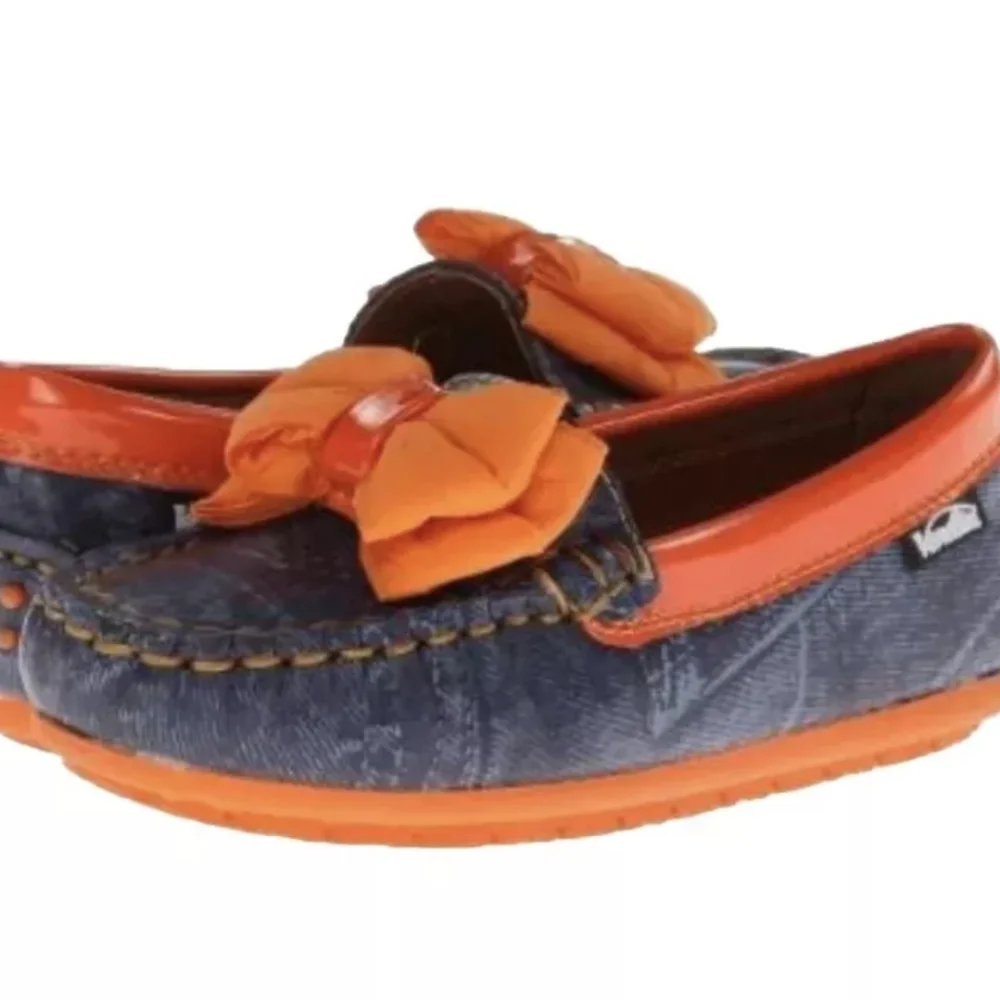 Venettini Toddler Girls Size EUR 24 US 8 Orange & Blue Loafer Bow Flat Shoes
